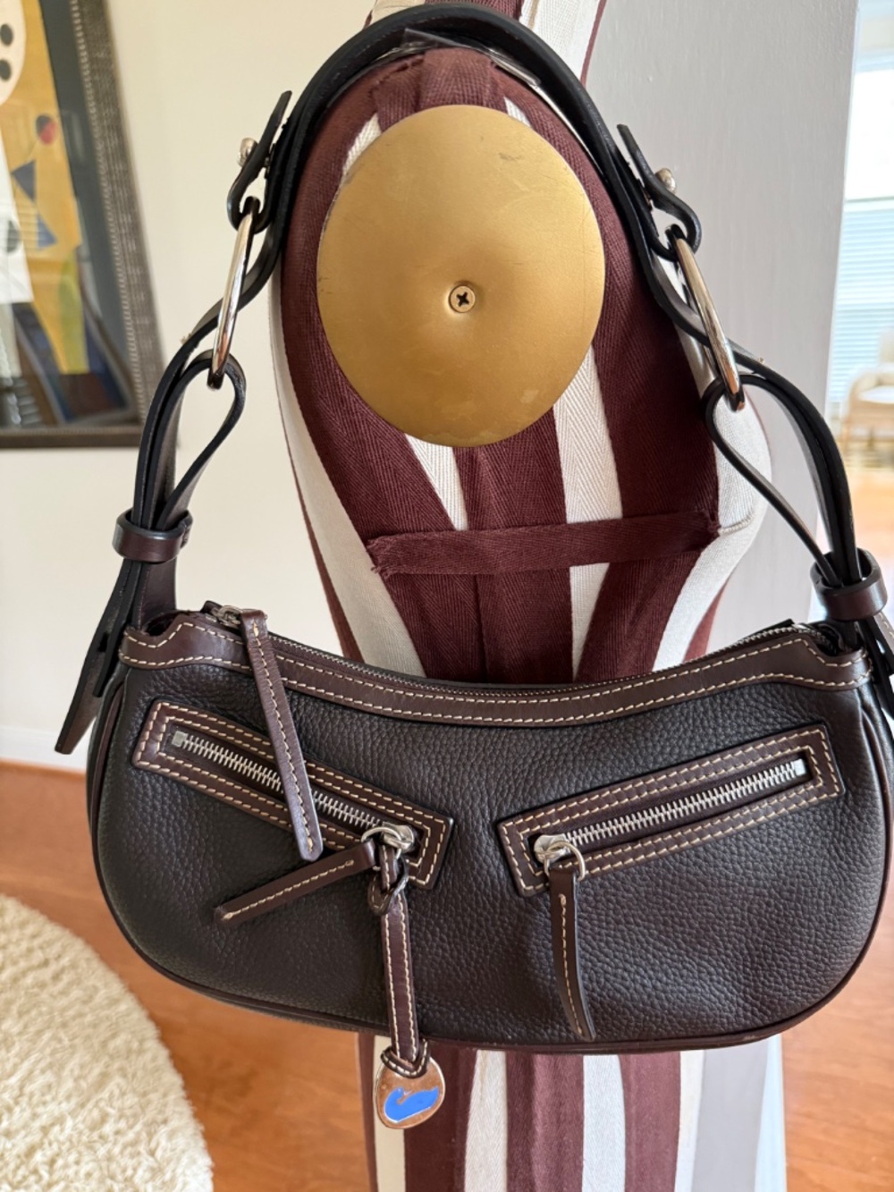 Vintage Dooney & Bourke Pebble Grain Leather East-West Shoulder Bag Black/Brown - Picture 2 of 15